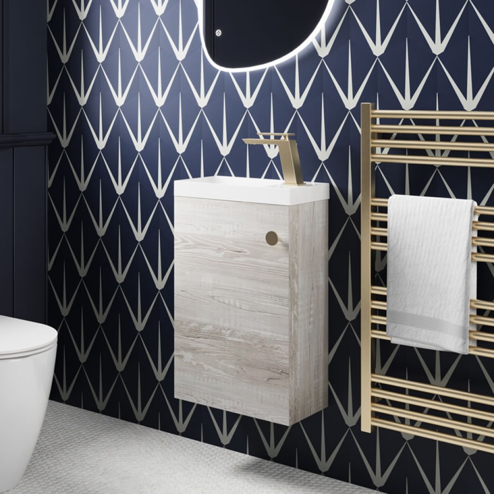 Lifestyle image of Crosswater Alo 400mm Nordic Oak Wall-Hung Vanity Unit & Basin